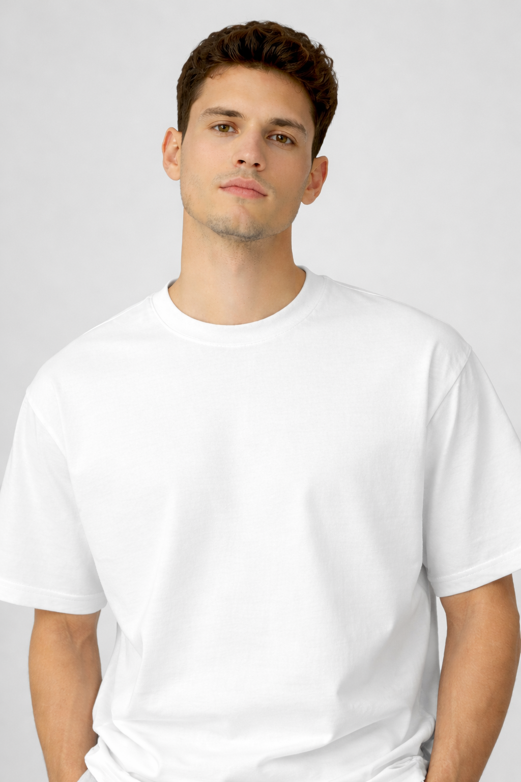 Men Cotton Lycra Oversized T-Shirt for Boys | Half Sleeve Round Neck Plain White Tshirt