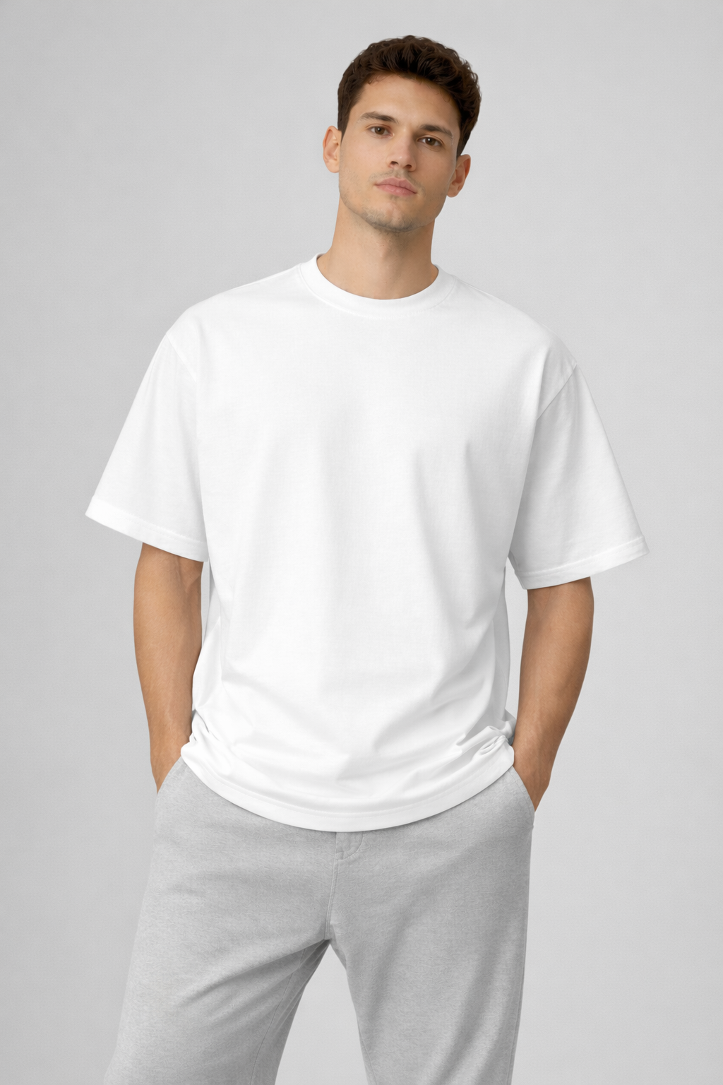 Men Cotton Lycra Oversized T-Shirt for Boys | Half Sleeve Round Neck Plain White Tshirt